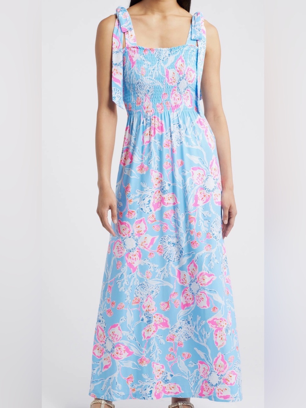 Lilly Pulitzer light Blue Dress with Pink Floral Accents